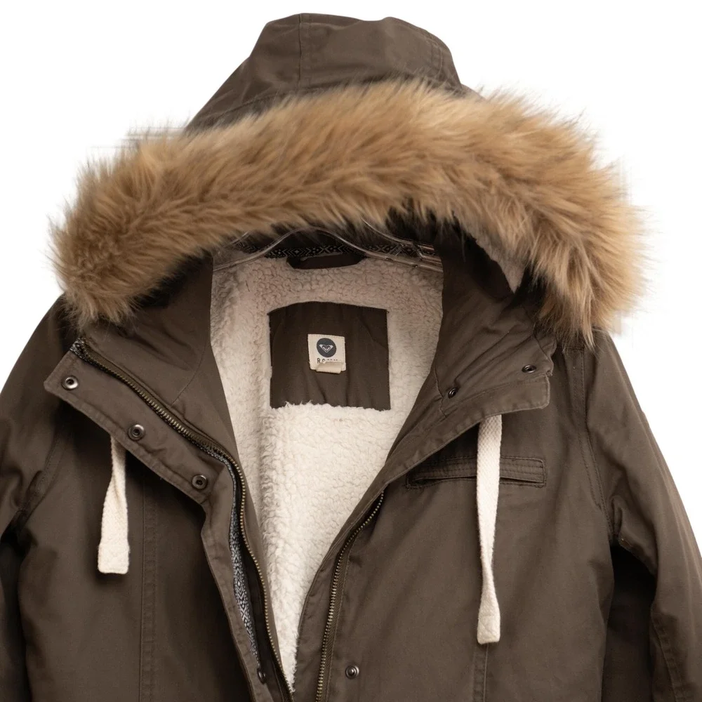 Roxy Y2K 90s Jacket Womens XS Parka Winter Coat Faux Fur Hood Boho Chic GorpCore